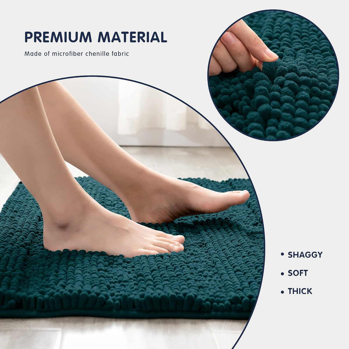 Ouka Alfombras de baño Antideslizantes, alfombras de baño Gruesas, Suaves y absorbentes para baño, Cocina y Entrada (24 x 60 Pulgadas, Verde Azulado)