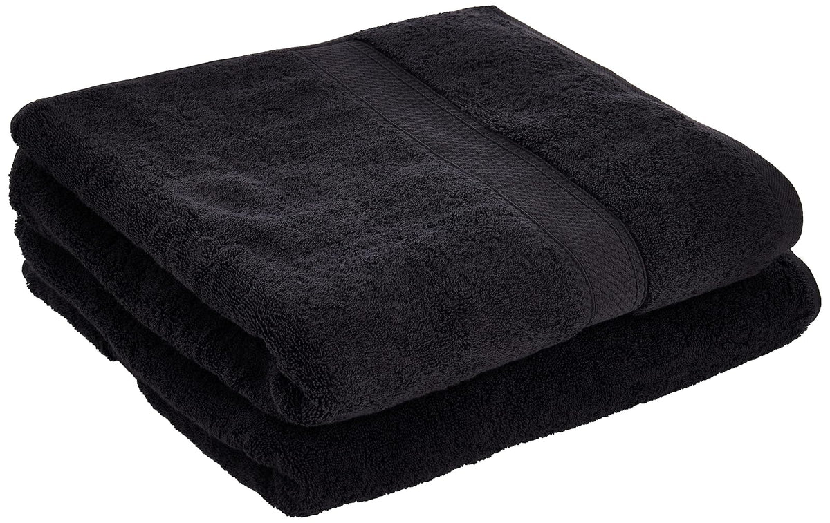 Superior 900 Gram Egyptian Cotton 2-Piece Bath Towel Set, Black | Juego de toallas de lujo de secado rápido, artículos esenciales de baño para baño, baño de invitados, spa, baño de 2 piezas