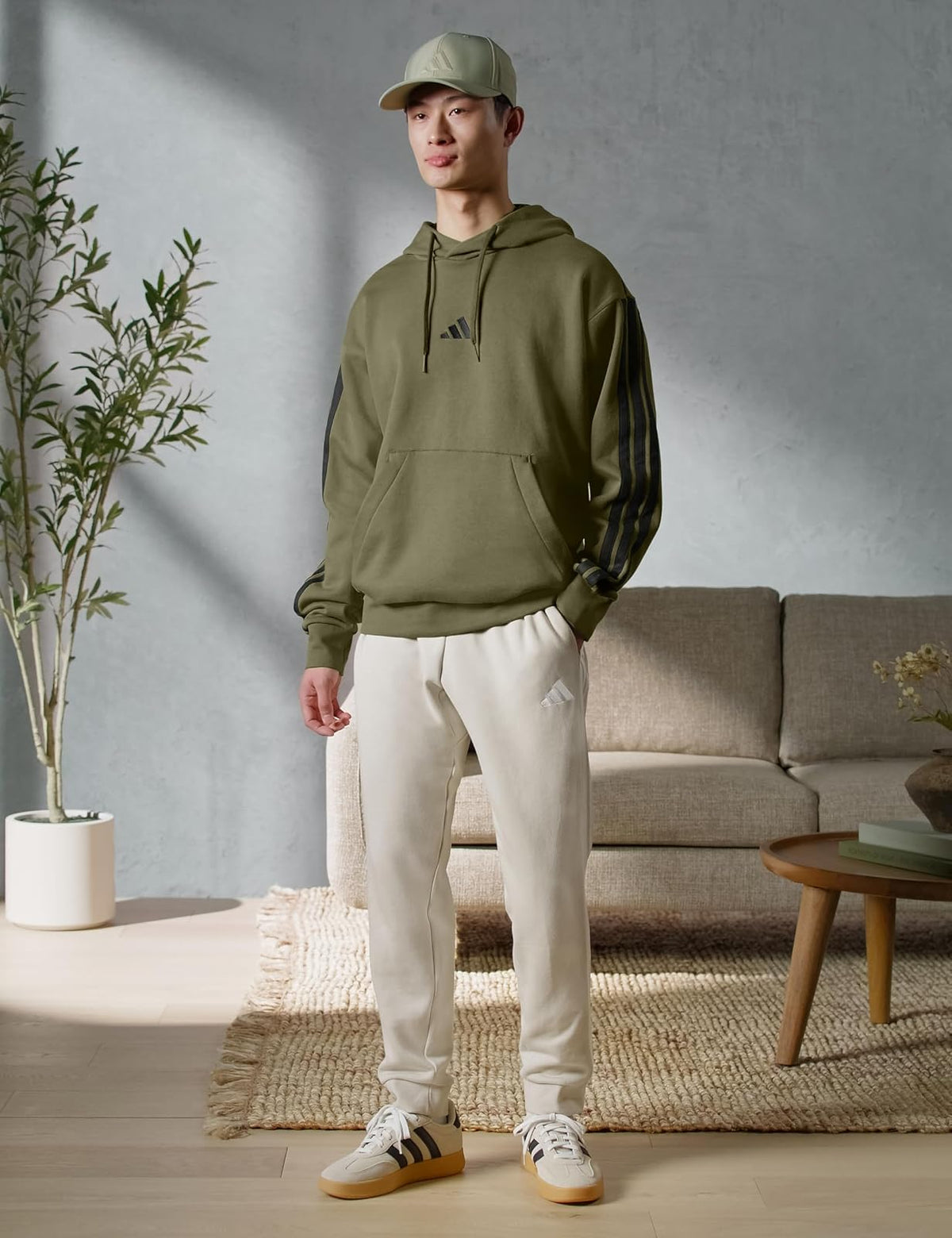 adidas Essentials 3-Stripes Fleece Hoodie Sudadera con Capucha Hombre