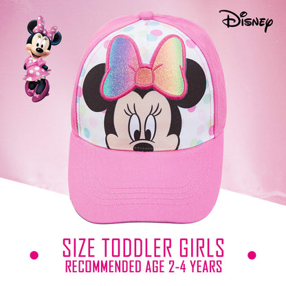 Disney Minnie Mouse - Gorra de béisbol rosa para niñas pequeñas, edades de 2 a 4 años, cierre de velcro ajustable, color rosa/blanco