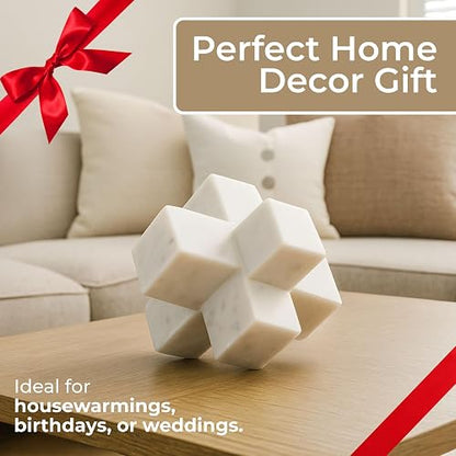 Sagebrook Home Objeto Decorativo geométrico de mármol de Moderno Detalle de Piedra para el hogar la Oficina el Dormitorio y la Sala de Estar Elegante Escultura de Mesa; 7 x 7 x 7 Pulgadas Blanco