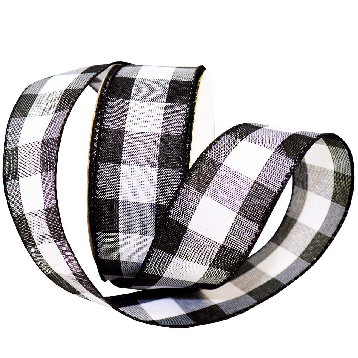 Morex Ribbon Cambridge - Cinta a cuadros con alambre en blanco y negro, para envolver regalos, cintas para el pelo para manualidades, decoraciones de Navidad para decoración del hogar, suministros y materiales de manualidades, 3.8 cm x 45.7 m