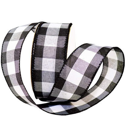 Morex Ribbon Cambridge - Cinta a Cuadros con Alambre en Blanco y Negro, 2.5 Pulgadas X 10 Yardas