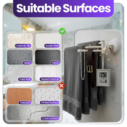 Safe-er-Grip - Estante de secado portátil para secado por goteo, color blanco con 3 brazos móviles, barra de toalla de ventosa con brazo oscilante, toallero, organizador de toallas, 11.5 x 17 pulgadas (paquete de 1)