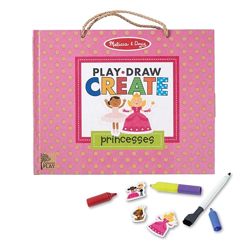 Melissa & Doug Natural Play: Juega-Dibuja-CREA Kit Reutilizable para Dibujo e Imanes – Princesas (54 Imanes, 5 Marcadores de Borrado En Seco) - Materiales Acreditados por el FSC