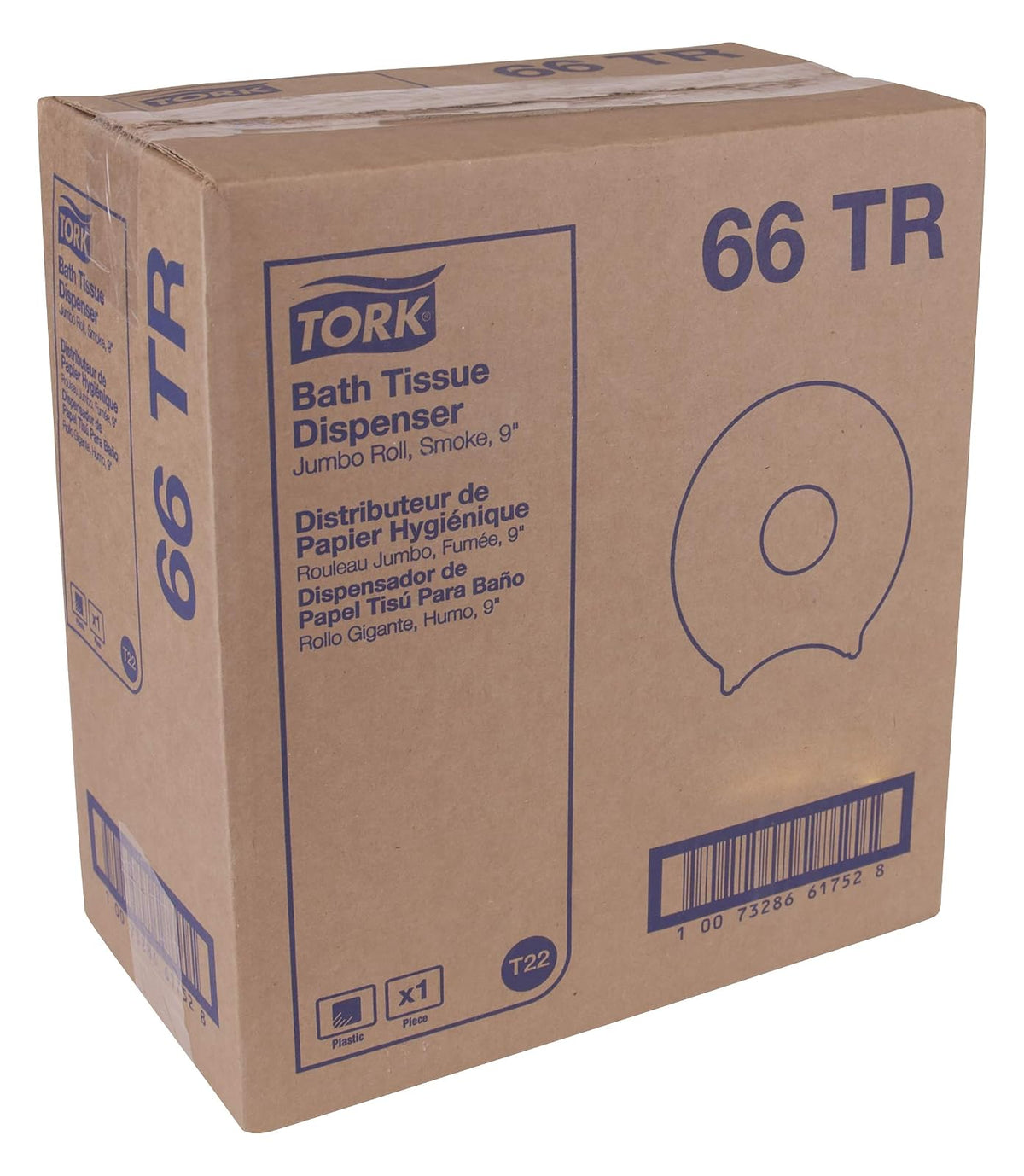Tork 66TR Jumbo Bath Tissue Roll Dispenser, 9 inch, Plastic, 12" Height x 10.63" Width x 5.75" Depth, Smoke (Case of 1) For use with Tork TJ0912A, TJ0921A, TJ0922A, TJ0924