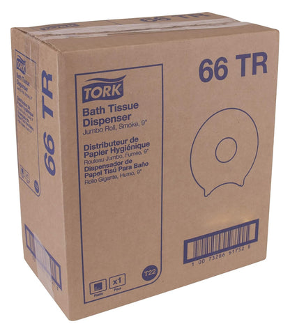 Tork 66TR Jumbo Bath Tissue Roll Dispenser, 9 inch, Plastic, 12" Height x 10.63" Width x 5.75" Depth, Smoke (Case of 1) For use with Tork TJ0912A, TJ0921A, TJ0922A, TJ0924