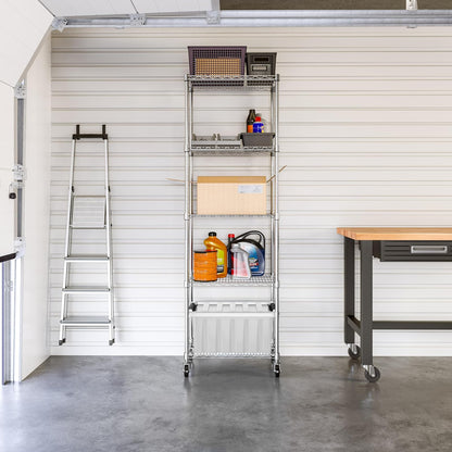 Seville Classics UltraDurable Heavy Duty NSF Solid Steel Wire Rack Storage Unit, Organizer for Garage, Warehouse, Office, Restaurant, Classroom, Kitchen, Steel, 5-Tier Shelving, 24" W x 18" D