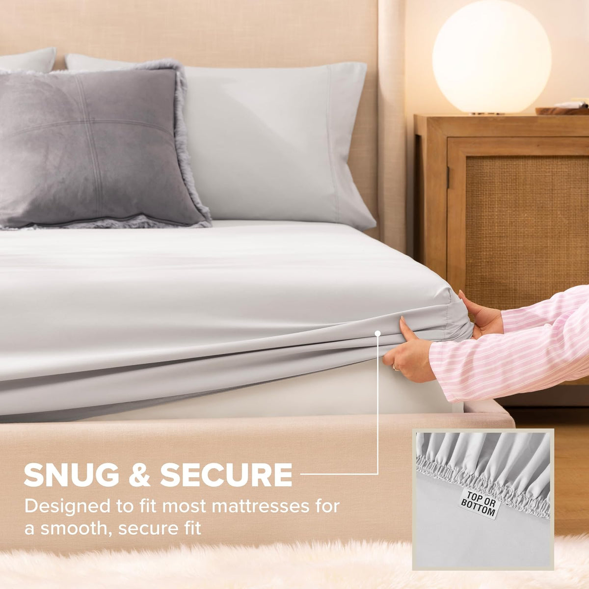 UGG - Juego de sábanas Queen de 4 Piezas de Lujo con Bolsillos Profundos y 2 Fundas de Almohada, hipoalergénicas, Lavables a máquina, Suave, Ligero, para recámara, Queen, Gris Piedra (Hedi)
