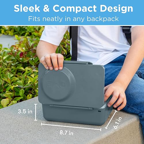 OmieBox UP Bento Box para niños | Lonchera aislada | Tarro de alimentos termo a prueba de fugas | Paquete de hielo enfriador | 2 compartimentos (grafito)