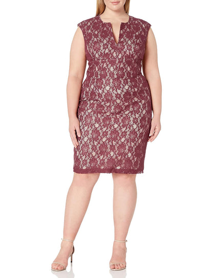 Single Dress Vestido Meg de Encaje de Tallas Grandes para Mujer, Borgoña/Piel, 1 X