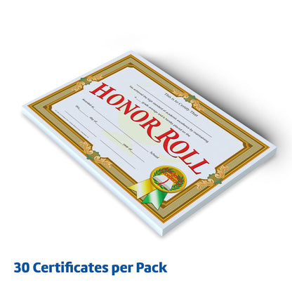 HAYES ESCHOOL PUBLISHING Honor Roll Certificate, 8-1/2 x 11 pulgadas, papel, paquete de 30, tinta azul, micro punta de 0,5 mm