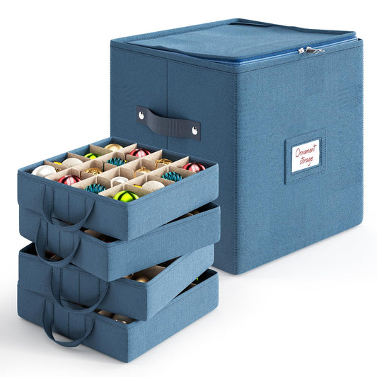 Hearth & Harbor - Caja de almacenamiento de adornos de Navidad con 4 separadores de bandeja interior, contenedor de almacenamiento de adornos no tejidos para 64 adornos o decoraciones navideñas