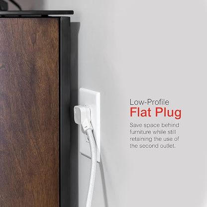 GE Pro Tira Multicontactos De 3 Salidas con Supresor de Picos, Enchufe Plano, Cable De Extensión Trenzado De 2.4 m (8 Pies) 250 Julios, Conectado a Tierra Certificacion UL, Blanco/Gris, 1 Unidad 38433