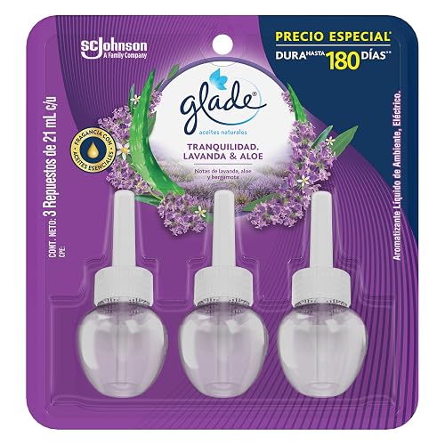 Glade Aromatizante para Hogar Eléctrico Lavanda y Aloe, 3 Repuestos 21 ml