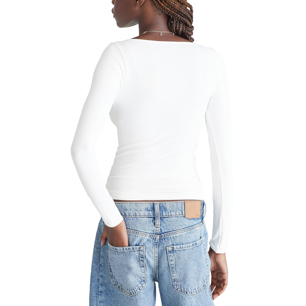 AEROPOSTALE - Playera de Manga Larga con Cuello Cuadrado para Mujer