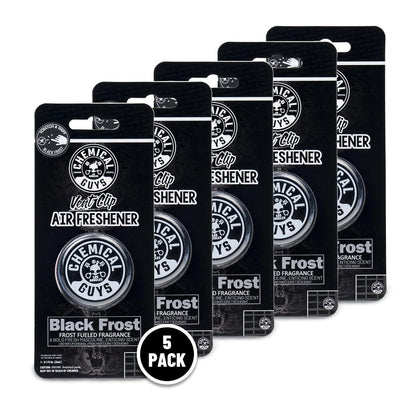 Chemical Guys Ambientador con Clip de Escarcha Negra de (Ideal para Automóviles, Camiones, todoterrenos, caravanas, Casas, oficinas, dormitorios y más) Paquete de 5 Unidades