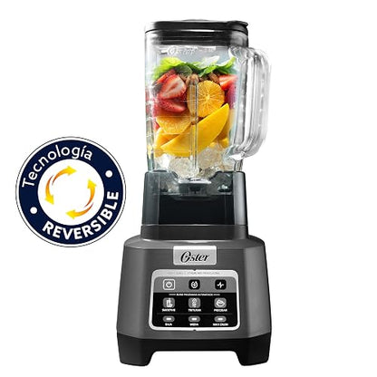 Oster Licuadora Profesional XTREMEMIX 1500 W, Vaso de Vidrio 2 L, iBlend | Tecnología Reversible, 3 Programas Automáticos: Smoothie, Triturar, Procesar, 3 Velocidades + Pulso, Gris, BLSTXPG-BW