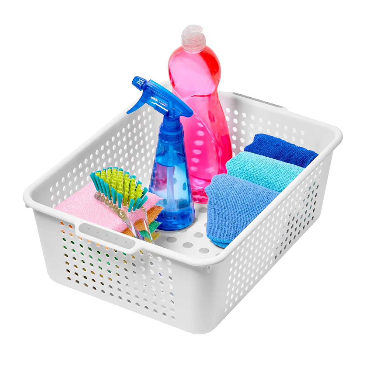 Madesmart - Cesta clásica de almacenamiento mediano, color blanco, colección clásica, organizador multiusos, puntos de agarre suave y pies antideslizantes, sin BPA