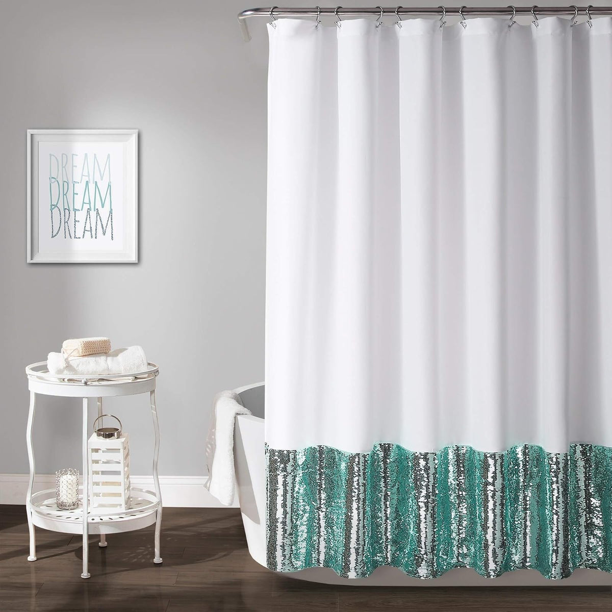 Lush Decor Cortina de Ducha con Lentejuelas de Sirena, 182,9 x 182,9 cm, Azul y Blanco, Azul y Blanco, 72" x 72", 1