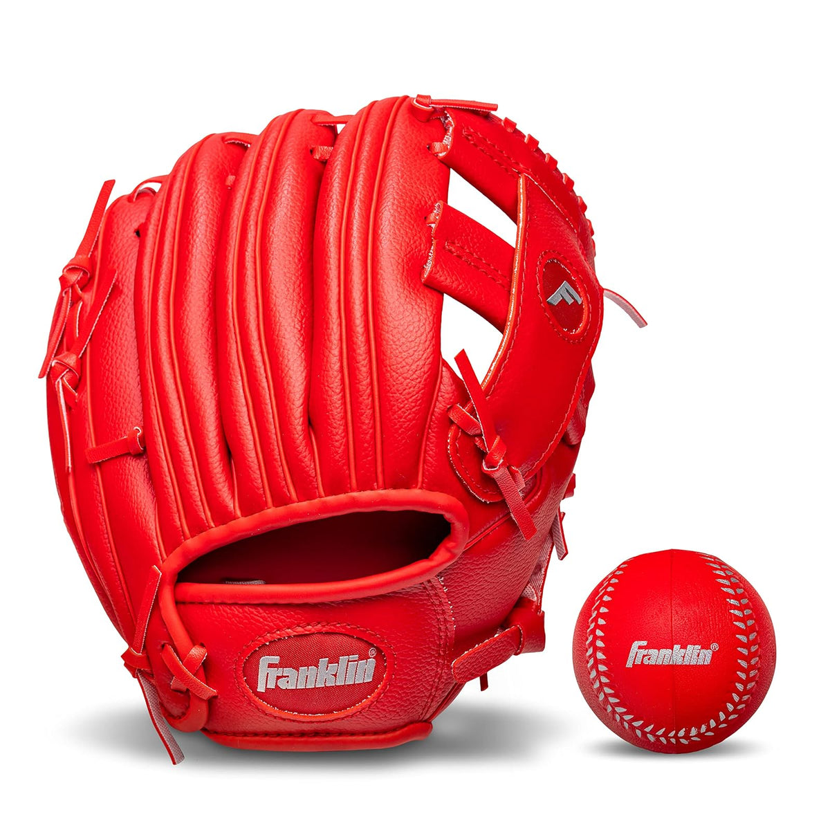 Franklin Sports Guante y Pelota de T-Ball para Niños, 9.5" - Rojo - - Lanzador para diestros