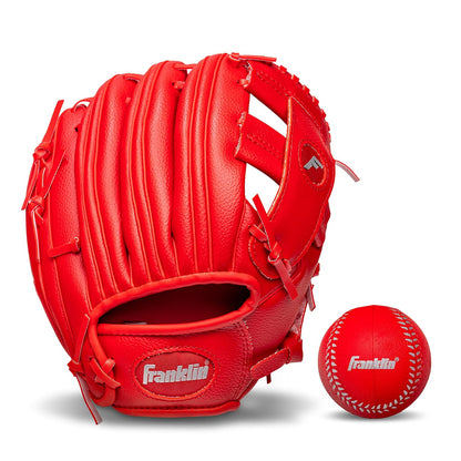 Franklin Sports Guante y Pelota de T-Ball para Niños, 9.5" - Rojo - - Lanzador para diestros