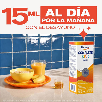 Pharmaton Complete Kids Suplemento Alimenticio en Jarabe, 100 ml. Complementa las Deficiencias de Vitaminas y Minerales en Niños de 4 a 12 años