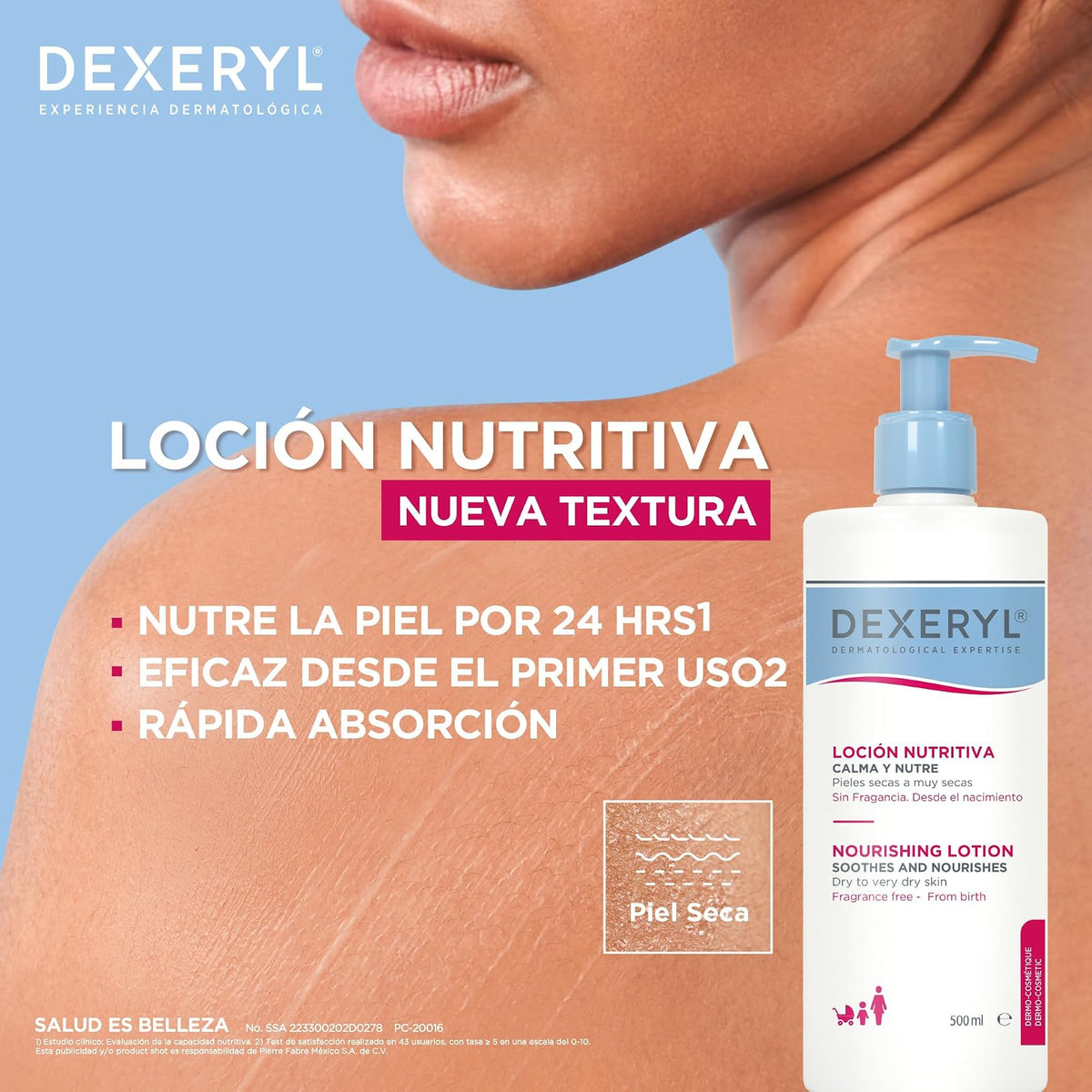 Dexeryl Loción Hidratante Nutritiva Piel Seca y Muy Seca Nutre 24h 500ml