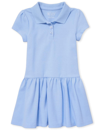 The Children's Place Vestido Polo de piqué para niña pequeña - Estándar - 4 Años - Azul