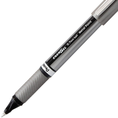 Pentel EnerGel NV - Bolígrafo de gel líquido, punta de metal 0.7 mm con tapa, tinta negra, caja de 12 (BL27-B)