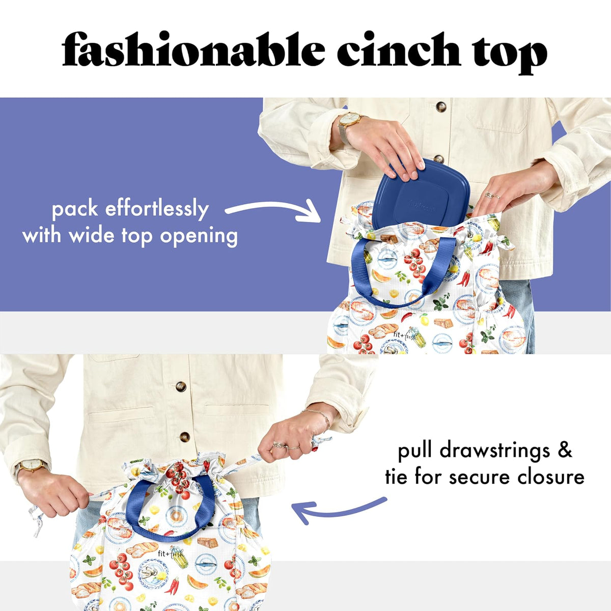 Fit & Fresh Cromwell - Bolsa de almuerzo con cordón para mujer, juego completo de almuerzo con 2 recipientes, resistente a las manchas, resistente a fugas, esencial para el regreso a la escuela