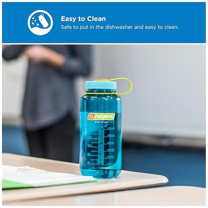 Nalgene Sustain Tritan - Botella de agua sin BPA fabricada con material derivado de 50% residuos de plástico (utilizando balance de masa certificado ISCC), 32 onzas, boca ancha, cerúlea