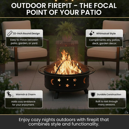 Pure Garden 50-106 Fire Pit Set, Wood Burning Pit Includes Screen, Cover and Log Poker