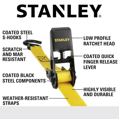 Stanley Correas de Carraca S9500, 2.5 cm x 3 m, Carga de 136 kg, Negro/Amarillo, Paquete de 4