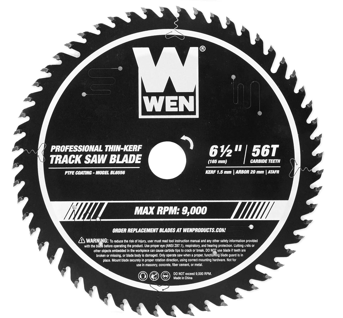 WEN BL6556 - Hoja de sierra profesional ATAFR con punta de carburo de 6.5 pulgadas y 56 dientes con revestimiento de PTFE