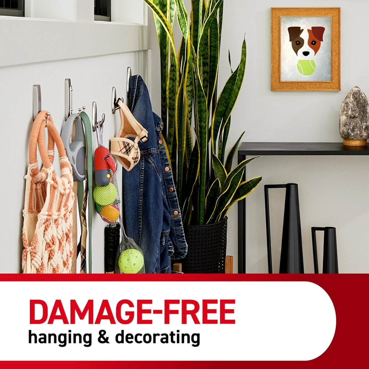 Command - Ganchos dobles grandes de níquel cepillado, 2 ganchos y 2 tiras de comando, ganchos de pared para colgar sin daños con tiras adhesivas, ganchos para colgar para colgar el hogar, soporta