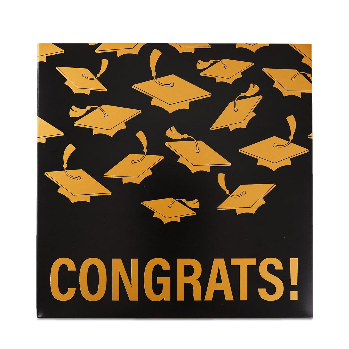 Hallmark - Caja para tarjetas de graduación de 8 pulgadas (oro y negro, felicidades!) Caja de cartón plegable para fiestas de posgrado y casas abiertas