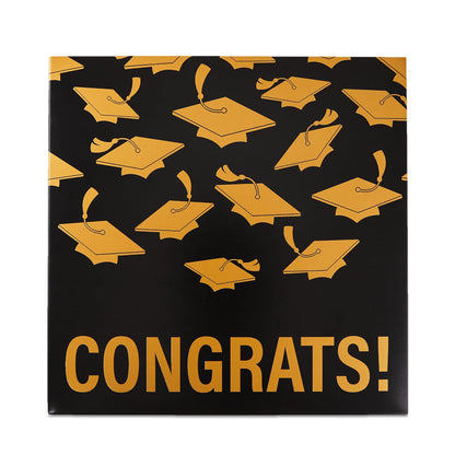 Hallmark - Caja para tarjetas de graduación de 8 pulgadas (oro y negro, felicidades!) Caja de cartón plegable para fiestas de posgrado y casas abiertas