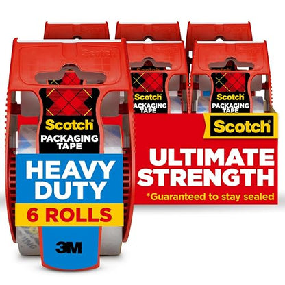 ScotchScotch cinta adhesiva de embalaje fuerte con dispensador de 4.77 cm x 20.32 m, 6 rollos"