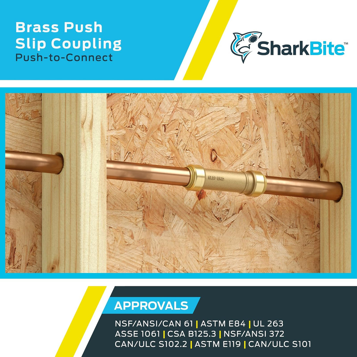 SharkBite Acoplamiento deslizante de 1 pulgada, ajuste de fontanería de latón, tubo PEX, cobre, CPVC, PE-RT, HDPE, U3020LFA