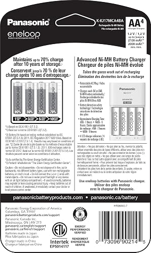 Panasonic - Cargador avanzado de baterías individuales con pilas recargables AA Eneloop, nuevas baterías recargables de 2100 ciclos, paquete de 4, blanco