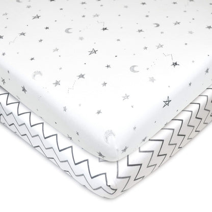 TL Care - Paquete de 2 sábanas Ajustables 100% algodón Natural y sábanas de Juego de 39 x 27 Pulgadas, Suaves y Transpirables, Paquete N Play Sábanas para niños y niñas