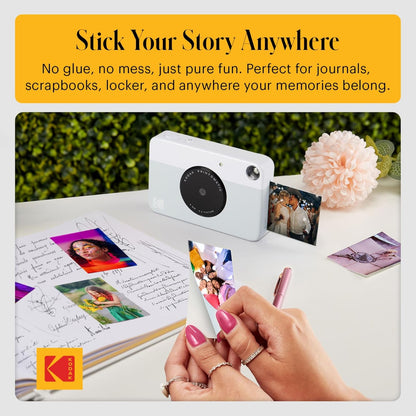 KODAK Printomatic Cámara Digital instantánea a Color 5 MP, Papel fotográfico Autoadhesivo Zink de 2x3 (5,1 x 7,5 cm) Color Gris, Kit: Papel Zink (20 Hojas) Estuche, Marcadores, Álbum