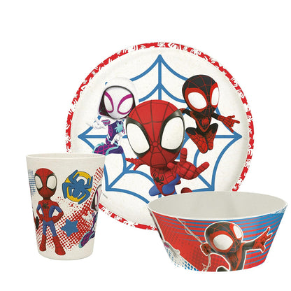 Zak Designs Vajilla Infantil 3 Piezas, Melamina y Bambú - 8" Plate, 6" Bowl, 10oz Tumbler - Spidey and His Amazing Friends