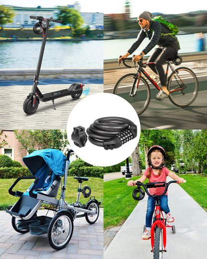 KEYSTP Cable de candado para bicicleta, cable de acero de hasta 15 mm más grueso, candado de bicicleta con combinación reiniciable de 5 dígitos de alta seguridad antirrobo, candado para scooter con s