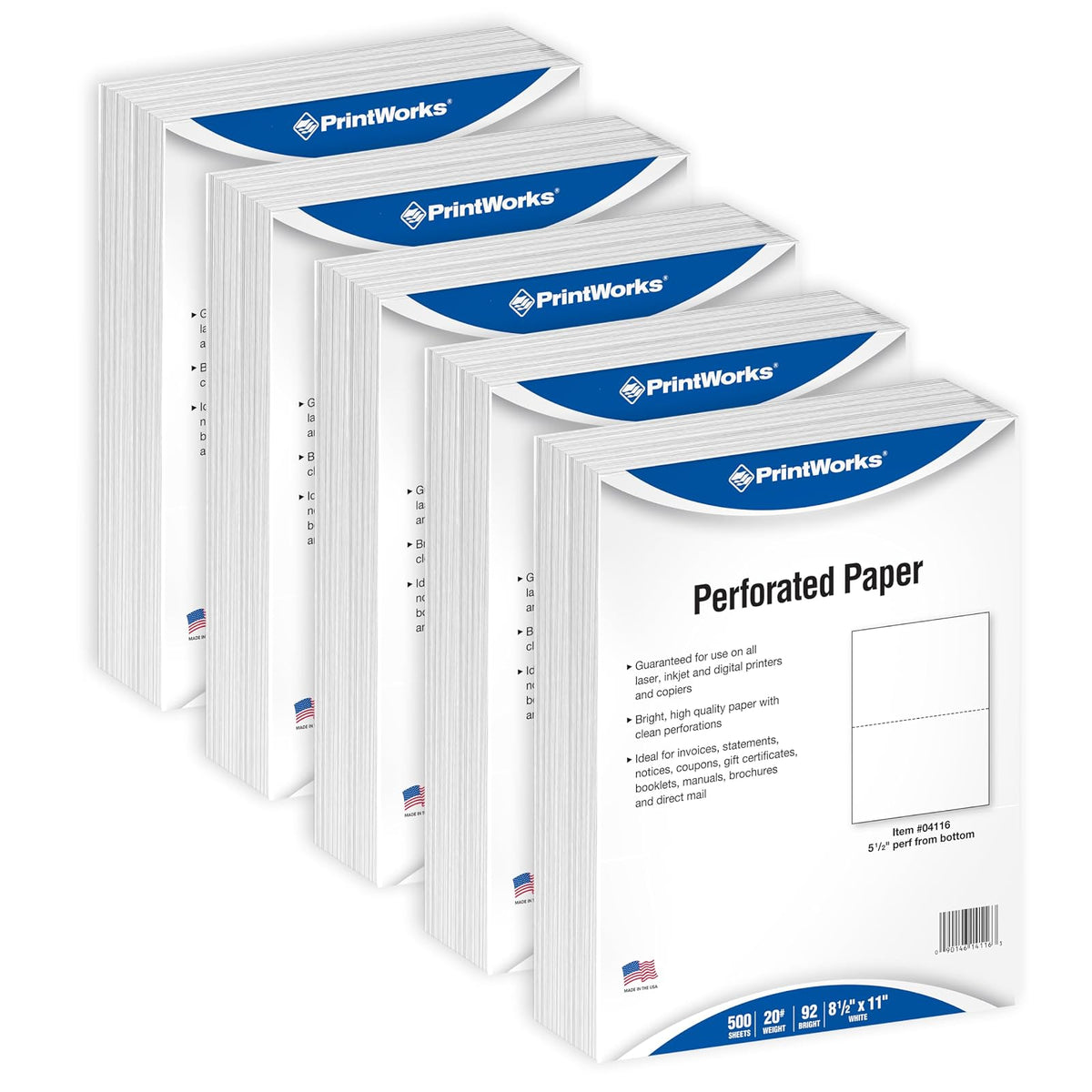 PrintWorks - Papel perforado profesional, 2 partes Perf, 2500 hojas., 2500 Sheets