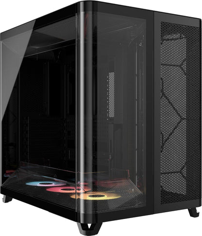 Corsair Air 5400 RS-R ARGB Caja para PC Semitorre – Negro | Panorámica, Triple Cámara, 3 ventiladores RS120-R ARGB Reverse-Rotor preinstalados, conductos de alto flujo y bajo ruido