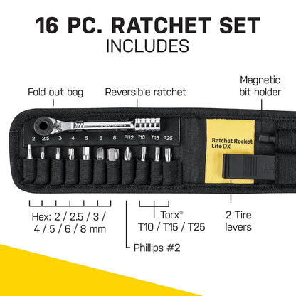 Topeak Ratchet Rocket Lite DX Herramienta de reparación y Mantenimiento de , 16 Funciones, Incluye Bolsa de Nailon, Color Negro