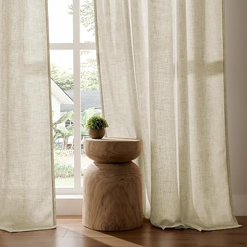 Joydeco - Cortinas de Lino para Sala de Estar, Cortinas filtrantes de luz de 84 Pulgadas de Largo, Juegos de 2 Paneles, Cortinas Blancas de Lino con Bolsillos para Barra Trasera (52 x 84 Pulgadas