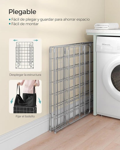SONGMICS Cesto de Ropa Sucias Plegable con Bolsa Extraíble y Lavable, Marco de Acero, Capacidad 90L, 48x33x58 cm MLCB190B01
